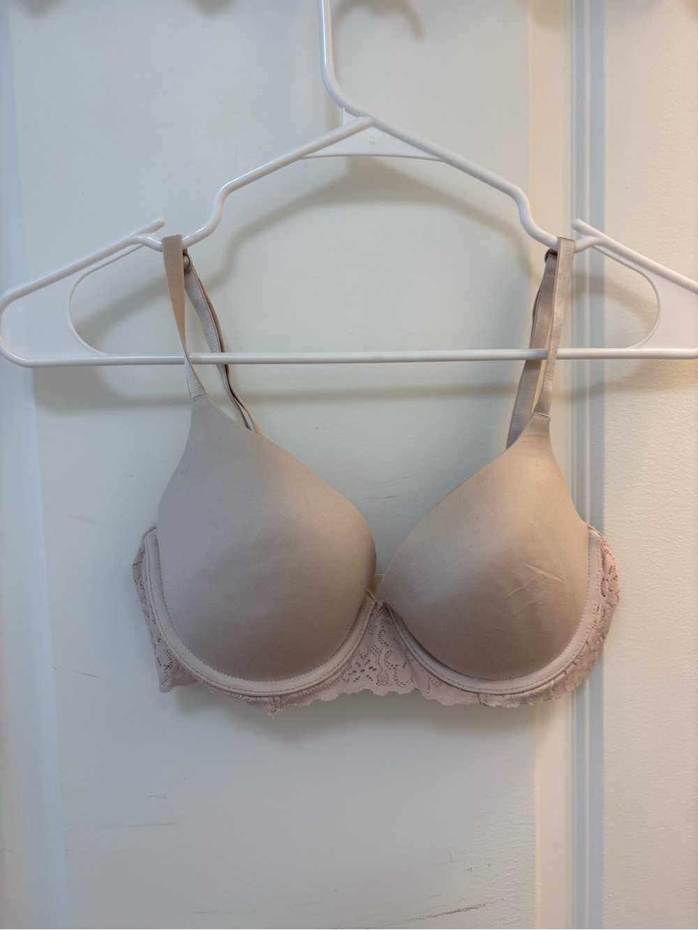 Aerie Beige Lace-Trim T-Shirt Bra